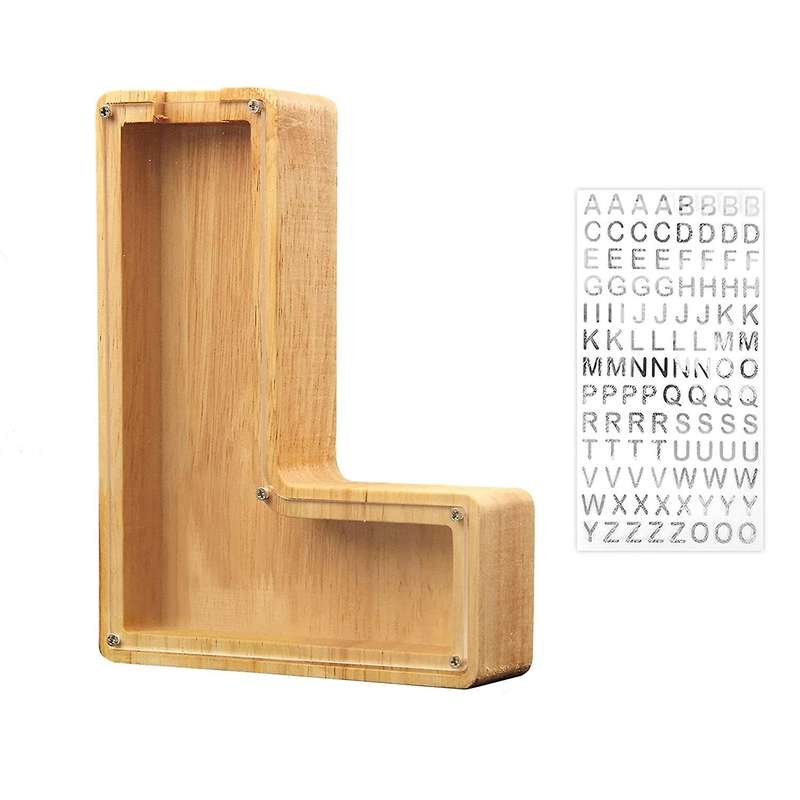 Wooden Personalized Piggy Bank Toy Alphabet for Kids (alphabet-l)