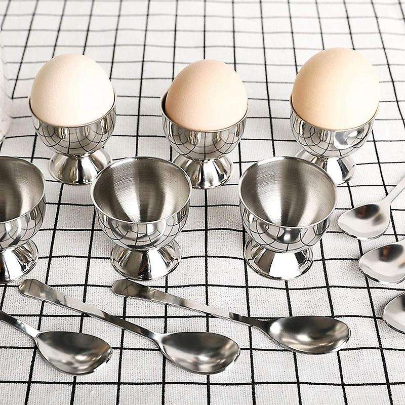 Stainless Steel Egg Cup 12 Includes 6 Egg Holders and 6 Egg Spoons