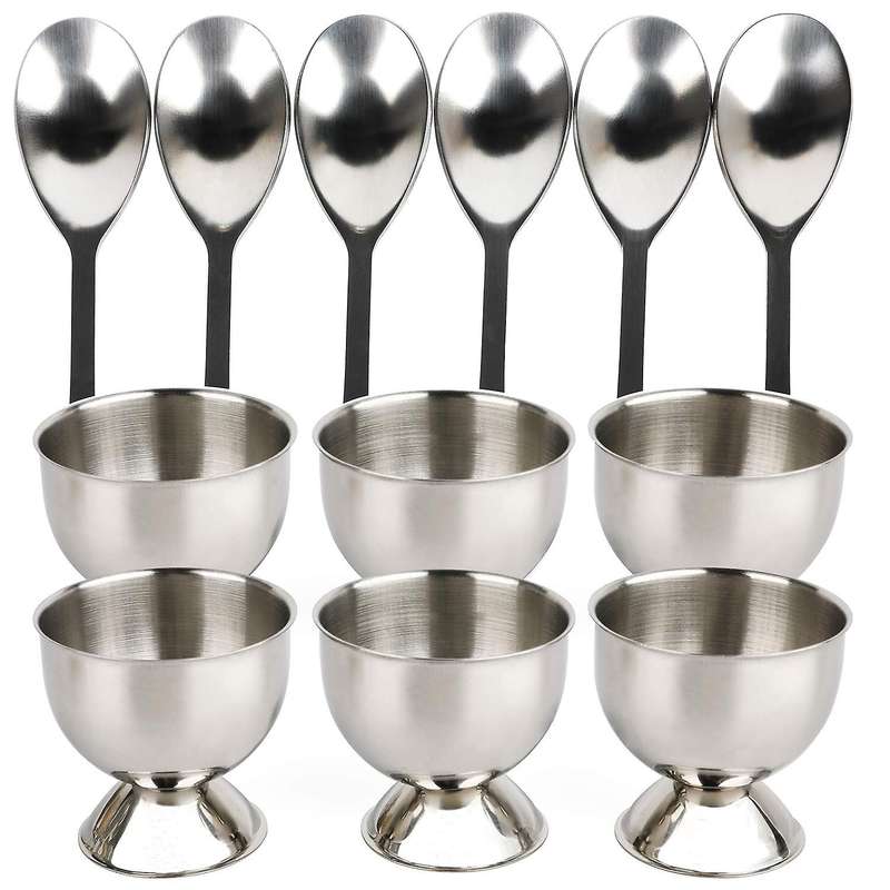 Stainless Steel Egg Cup 12 Includes 6 Egg Holders and 6 Egg Spoons