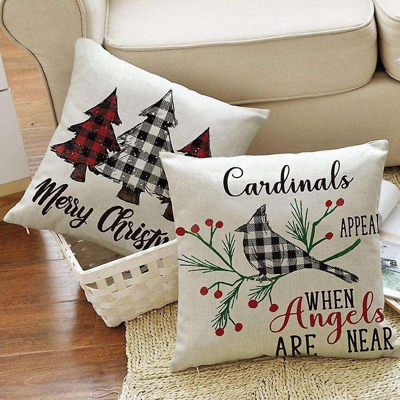 Buffalo Plaid Gnome Truck Snowman Christmas Tree Throw Pillow Cover