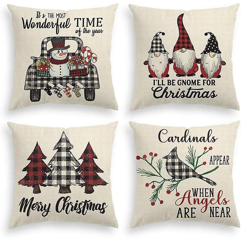 Buffalo Plaid Gnome Truck Snowman Christmas Tree Throw Pillow Cover