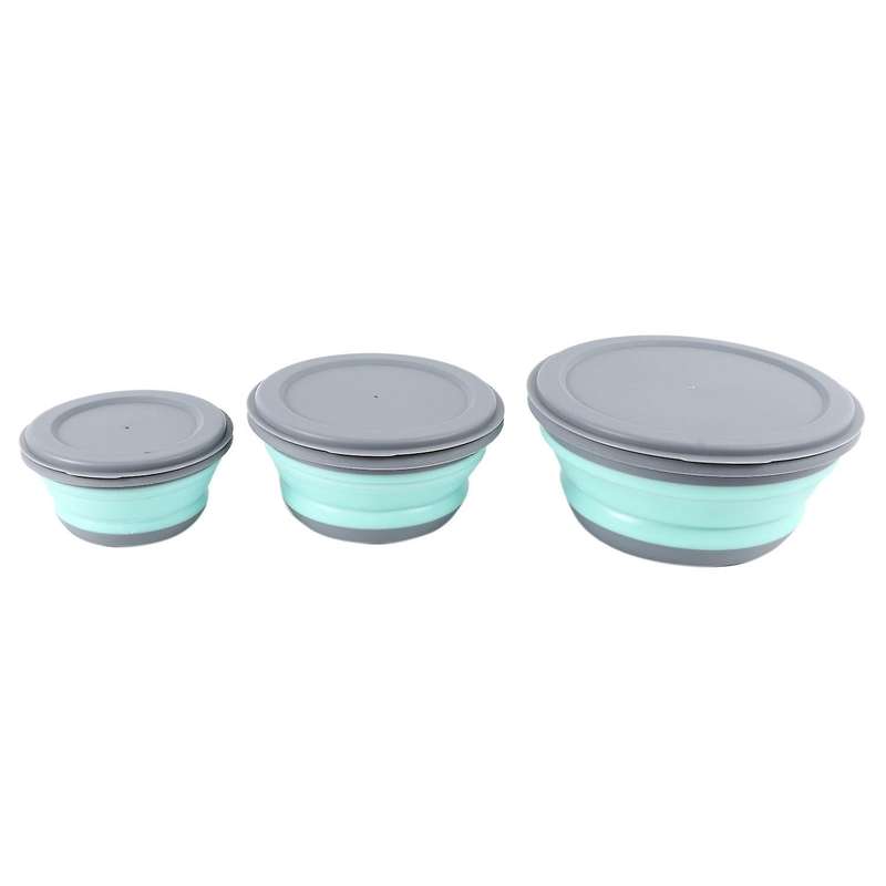 3pcs/set Bowl Sets Silicone Folding Lunch Box Folding with Lid Blue