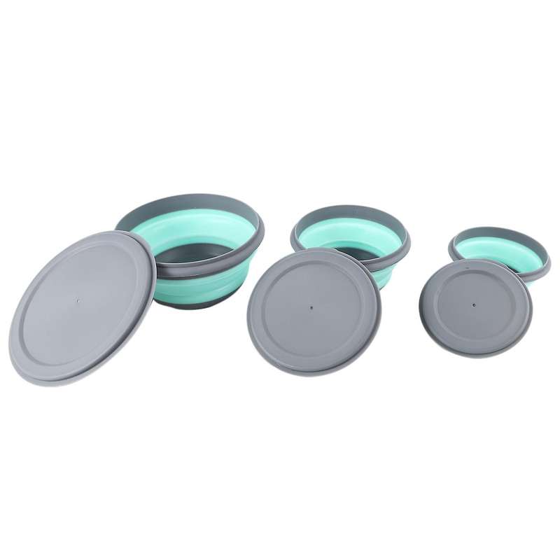 3pcs/set Bowl Sets Silicone Folding Lunch Box Folding with Lid Blue