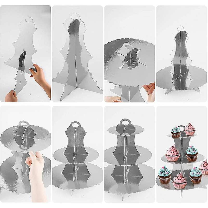 Cake Stands 3 Tier Cardboard Cupcake Stand for Christmas Party Silver