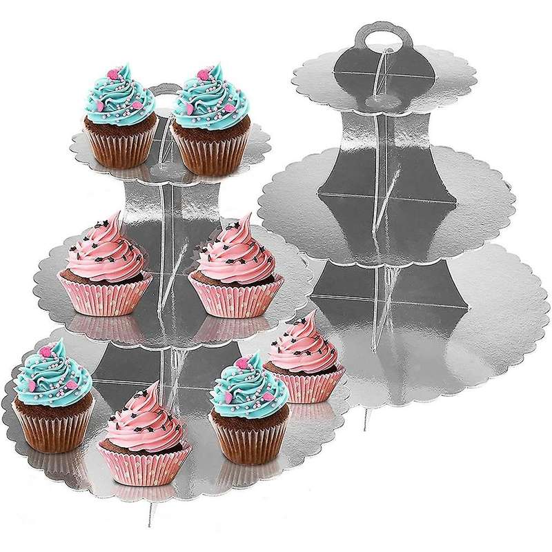 Cake Stands 3 Tier Cardboard Cupcake Stand for Christmas Party Silver