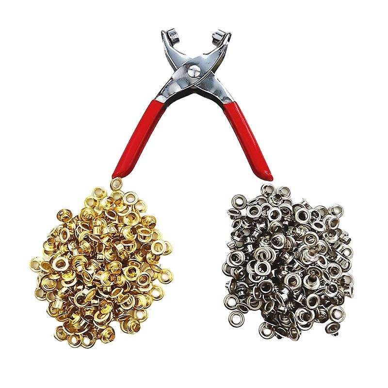6 Mm Eyelet Pliers Kit 400 Gold and Silver Metal Eyelets