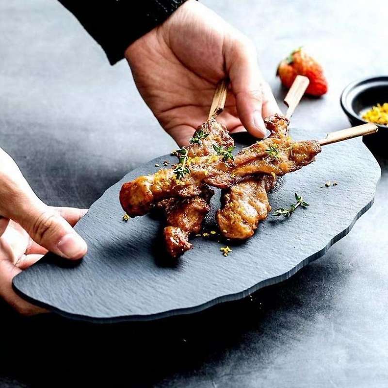 Black Natural Rock Leaf Plate Creative Simple Sushi Plate Pizza, S