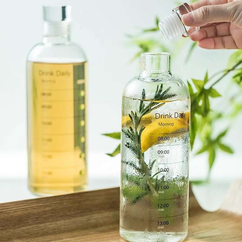 500ml Glass Bottle with Time Cover for Water Drinks Transparent