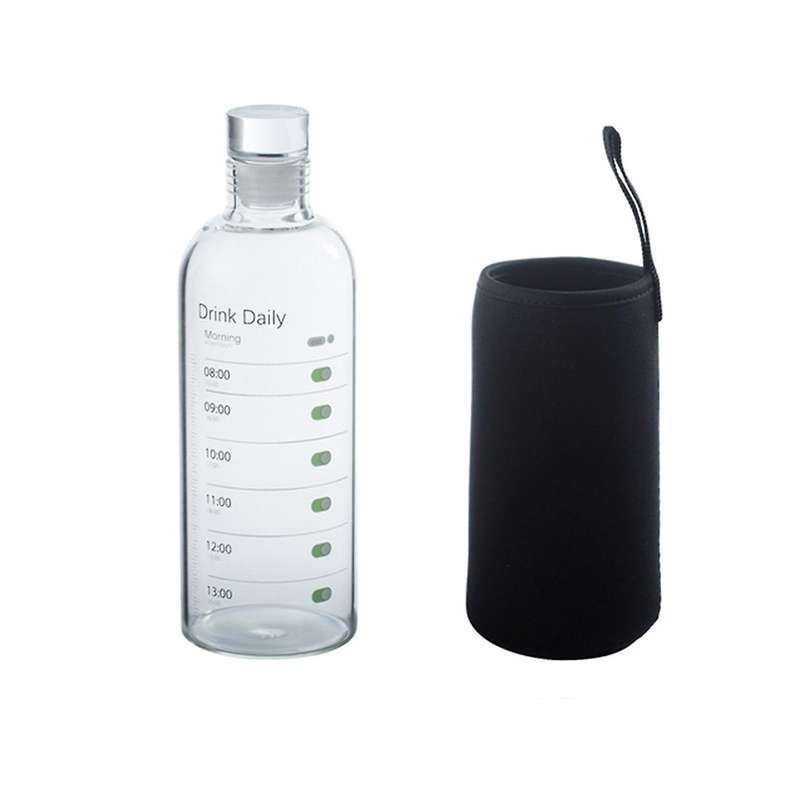500ml Glass Bottle with Time Cover for Water Drinks Transparent