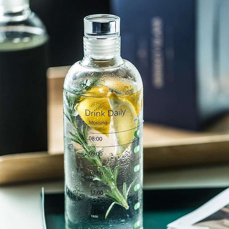 500ml Glass Bottle with Time Cover for Water Drinks Transparent