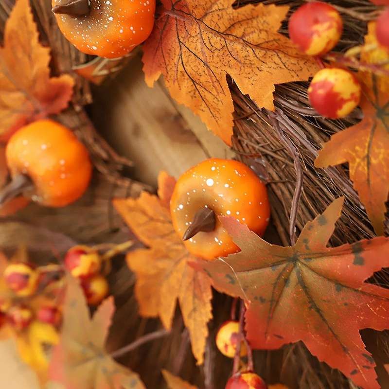 Artificial Fall Wreath, Wreath with Maple Leaves Pumpkin and Berries