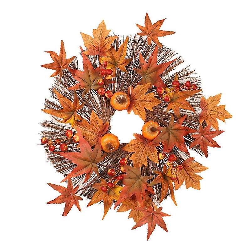 Artificial Fall Wreath, Wreath with Maple Leaves Pumpkin and Berries