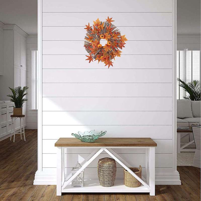 Artificial Fall Wreath, Wreath with Maple Leaves Pumpkin and Berries