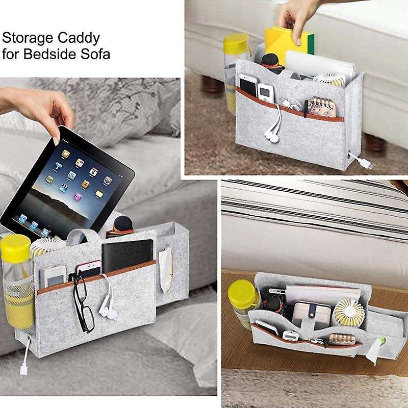 Bedside Organizer, Felt Bed Storage Caddy with Tissue Box,light Gray