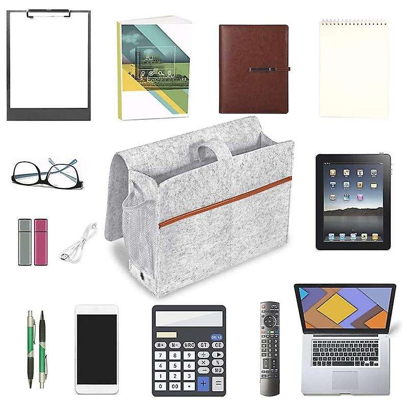 Bedside Organizer, Felt Bed Storage Caddy with Tissue Box,light Gray