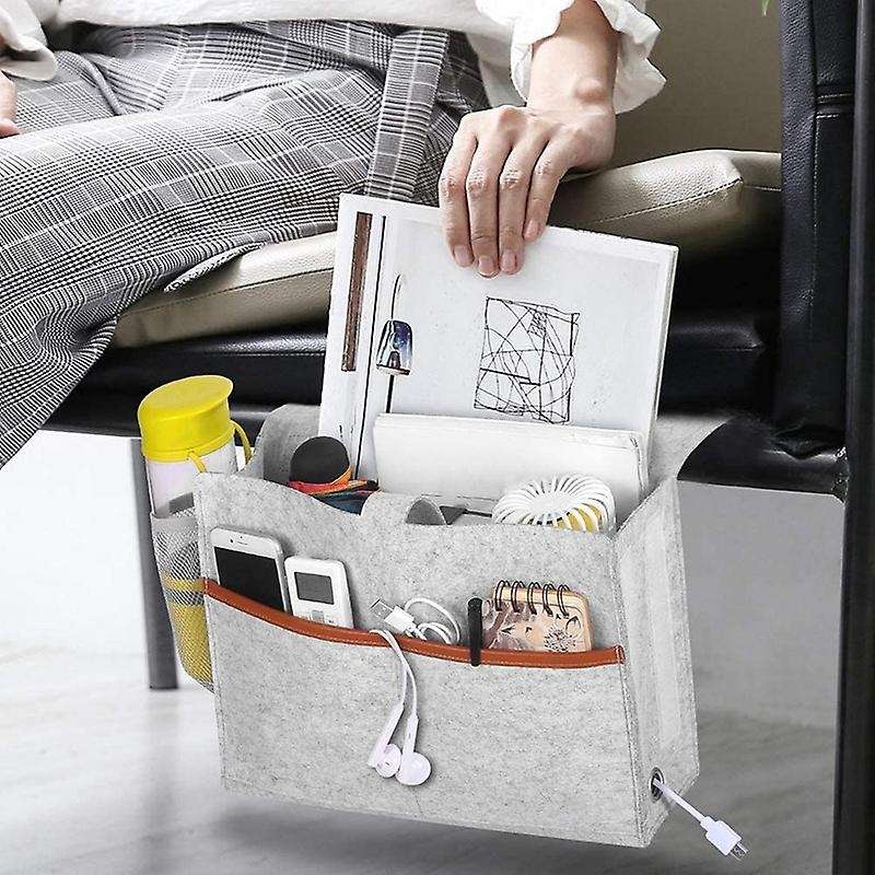 Bedside Organizer, Felt Bed Storage Caddy with Tissue Box,light Gray