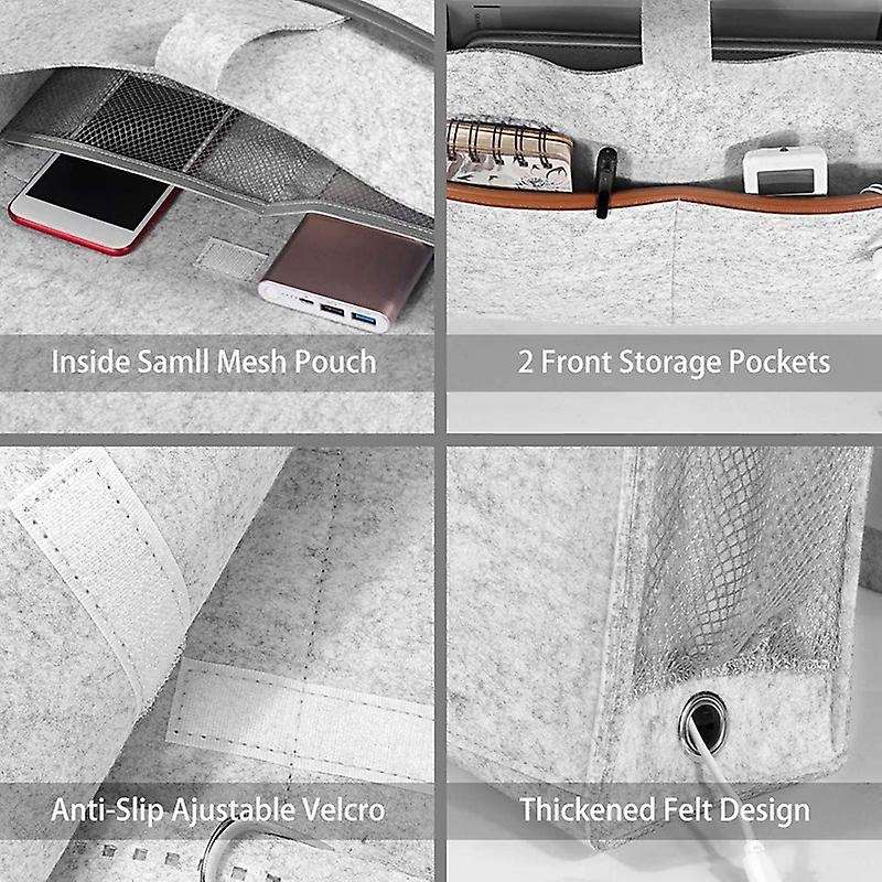 Bedside Organizer, Felt Bed Storage Caddy with Tissue Box,light Gray