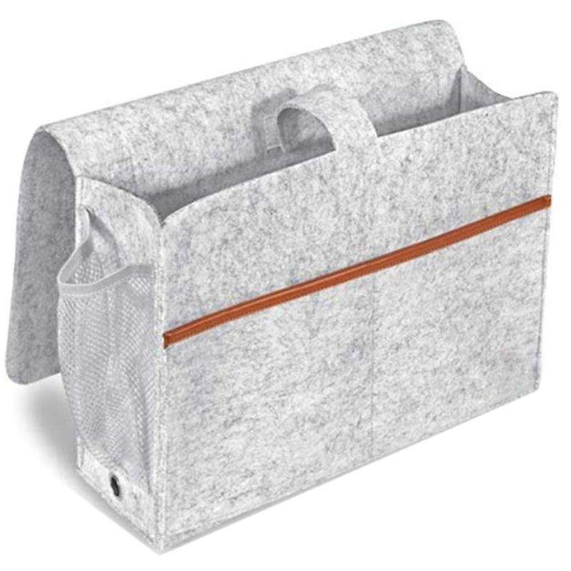 Bedside Organizer, Felt Bed Storage Caddy with Tissue Box,light Gray