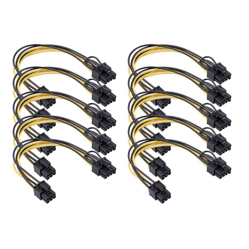 6 Pin to 2 X 8 Pin (6+2) Pcie Adapter Power Cable 9 Inches (10 Pack)
