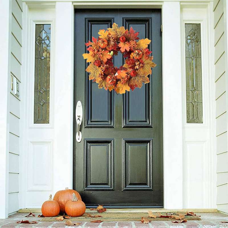 Pumpkin Maple Wreath Halloween Wreath Thanksgiving Garland Decoration