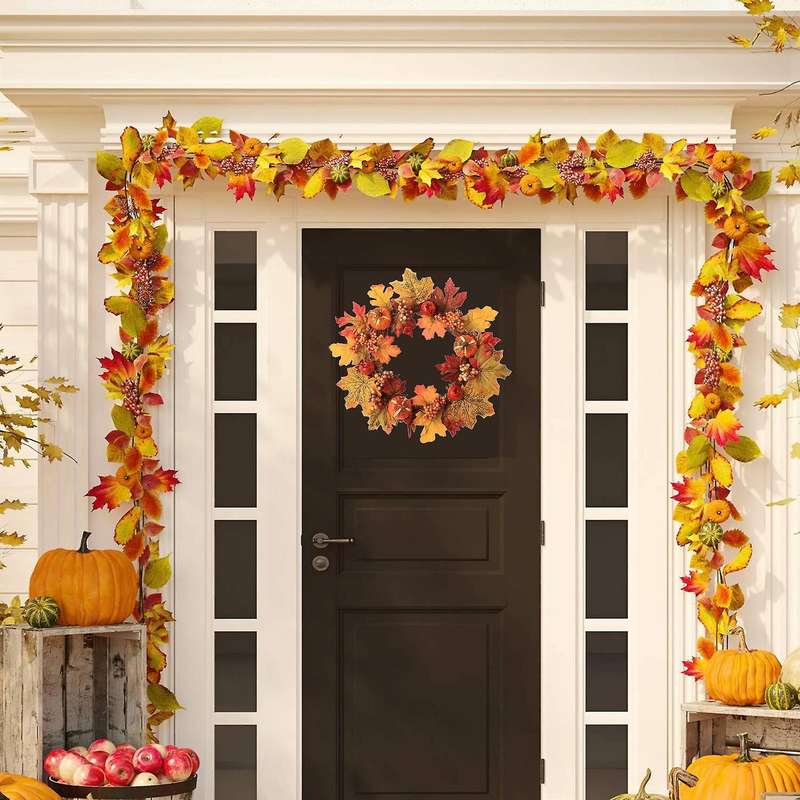 Pumpkin Maple Wreath Halloween Wreath Thanksgiving Garland Decoration