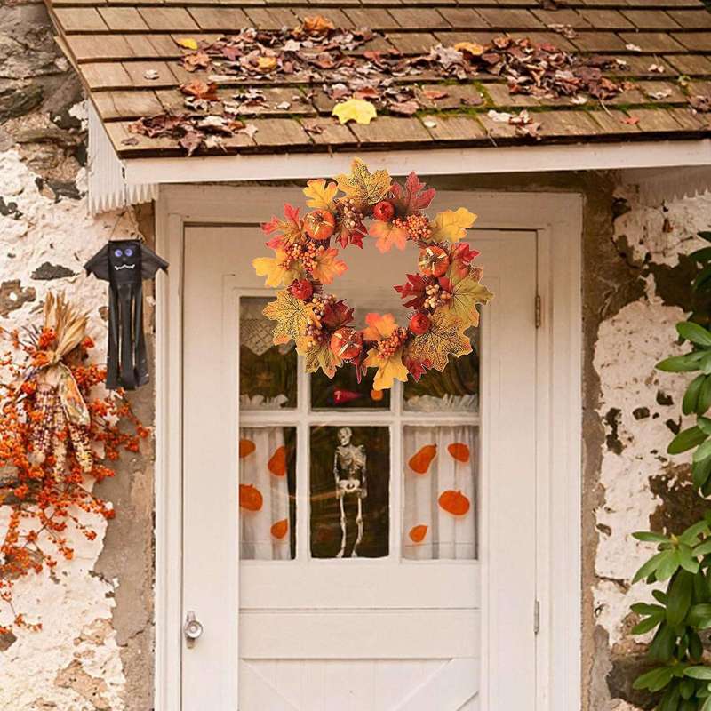 Pumpkin Maple Wreath Halloween Wreath Thanksgiving Garland Decoration