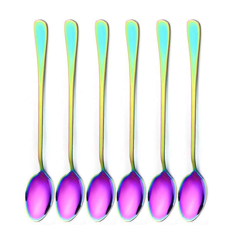 12pcs Stainless Steel Spoon,dessert/ice Cream/coffee Rainbow Spoon,b