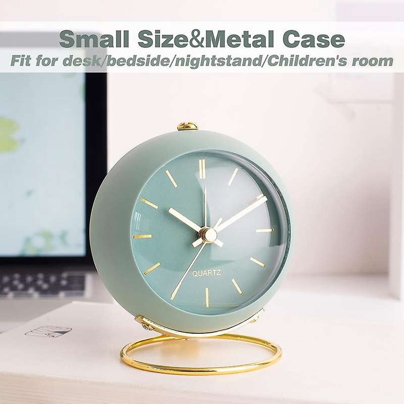 Battery Operated Desk Alarm Clocks with Light,retro Silent Green