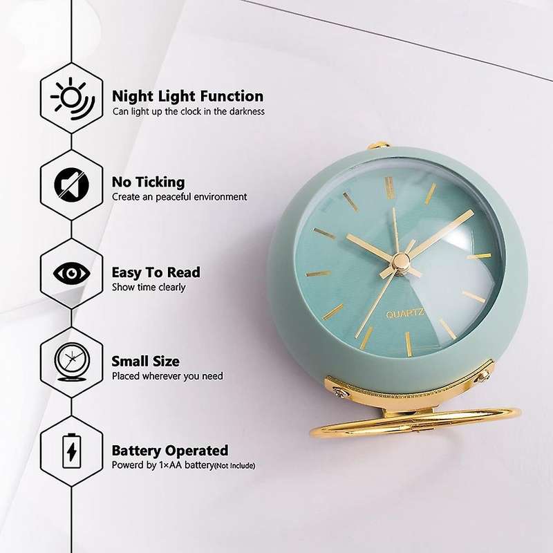 Battery Operated Desk Alarm Clocks with Light,retro Silent Green