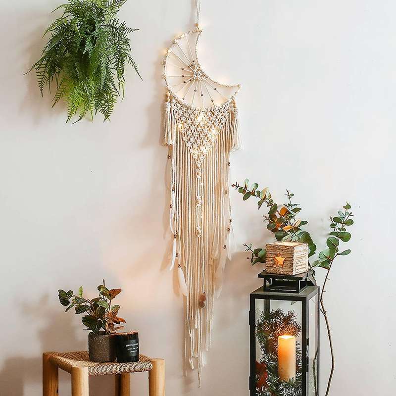 Moon Dream Catcher Macrame Tapestry Wall Decor Leaf Room Decoration