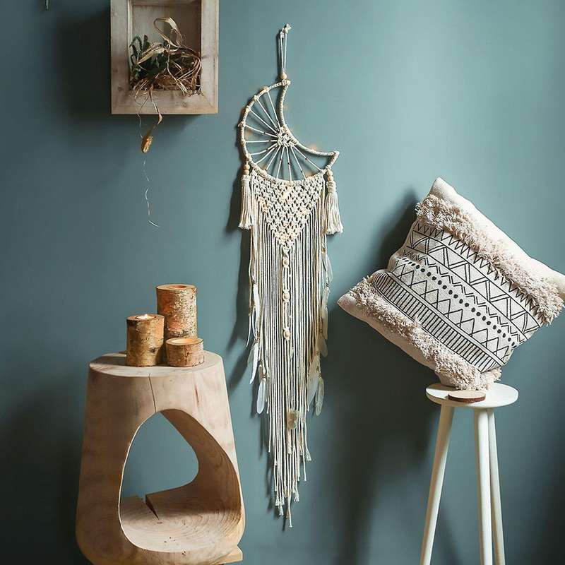 Moon Dream Catcher Macrame Tapestry Wall Decor Leaf Room Decoration
