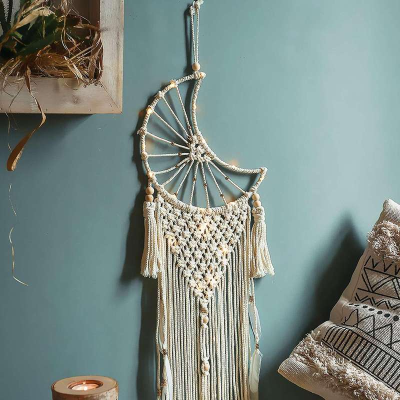 Moon Dream Catcher Macrame Tapestry Wall Decor Leaf Room Decoration