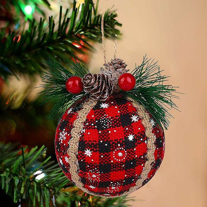 6pcs Black&red Buffalo Plaid Christmas Plaid Ball Ornaments