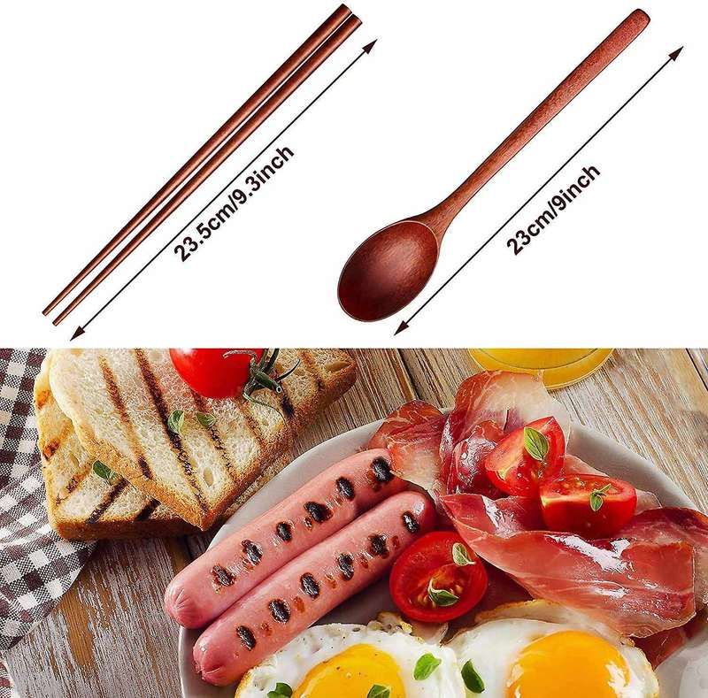 20pcs Long Handle Wooden Spoon and Chopsticks Set Flatware Reusable