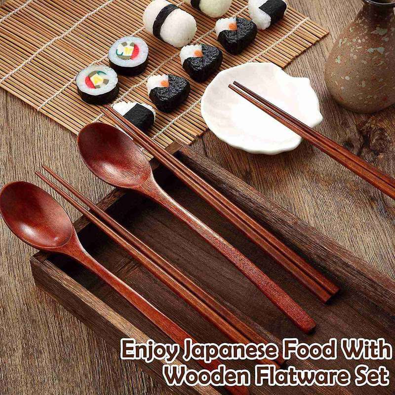 20pcs Long Handle Wooden Spoon and Chopsticks Set Flatware Reusable