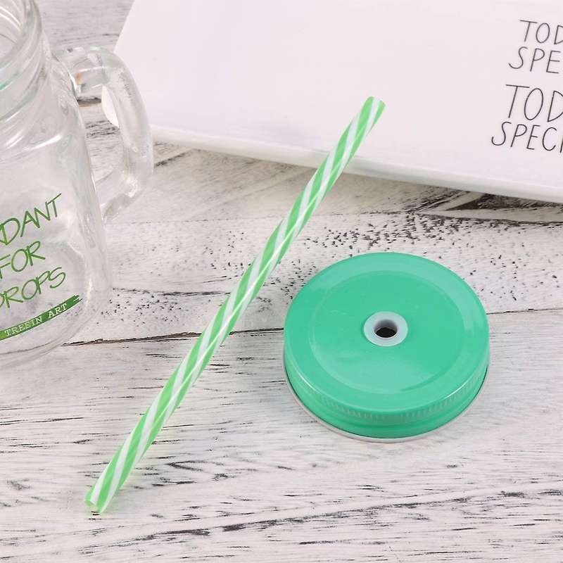 450ml Drinking Glass Set Mason Jar Mugs with Handle &straws (green)