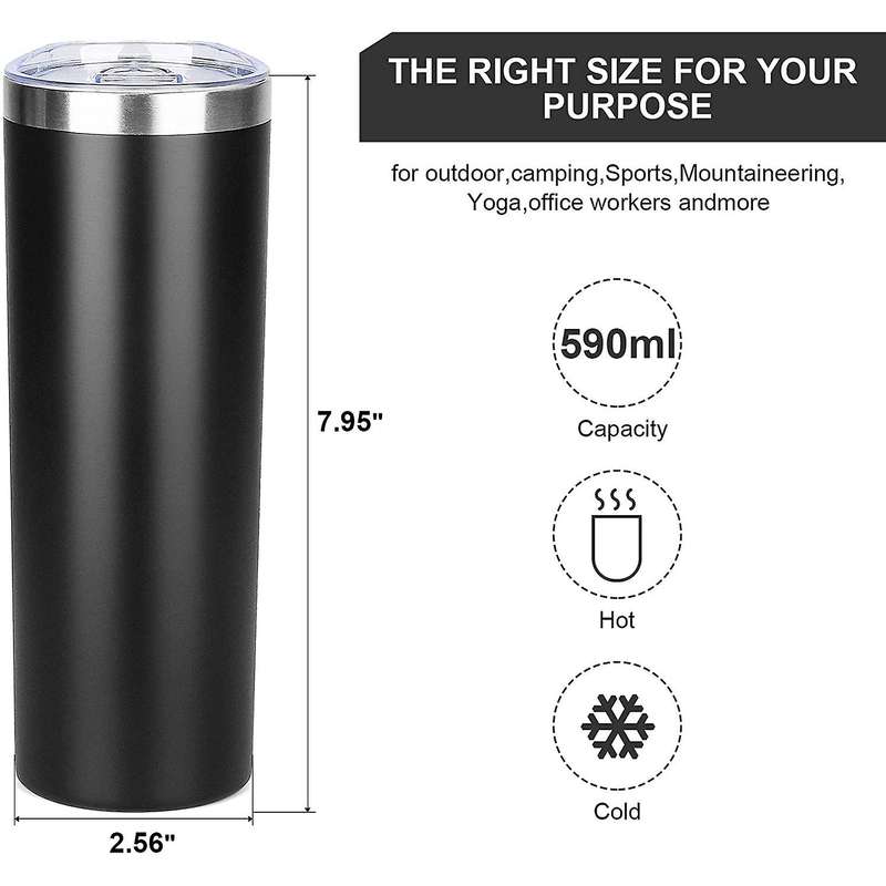 Stainless Steel Tumbler 20oz Double Wall Insulated Cups -black