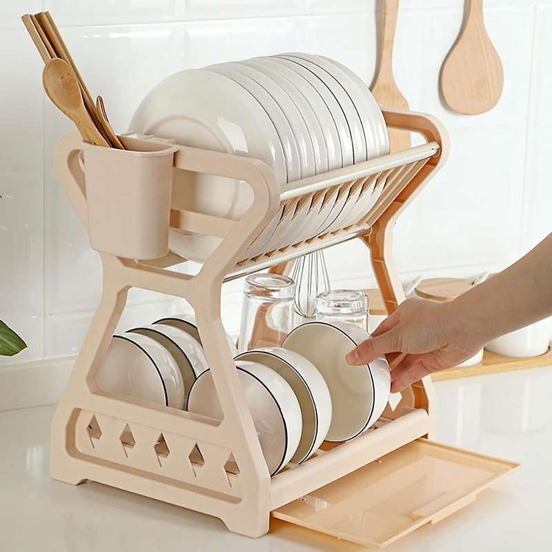 Double-layer Plates Kitchen Rack Dish Storage Rack Drain Bowl Rack