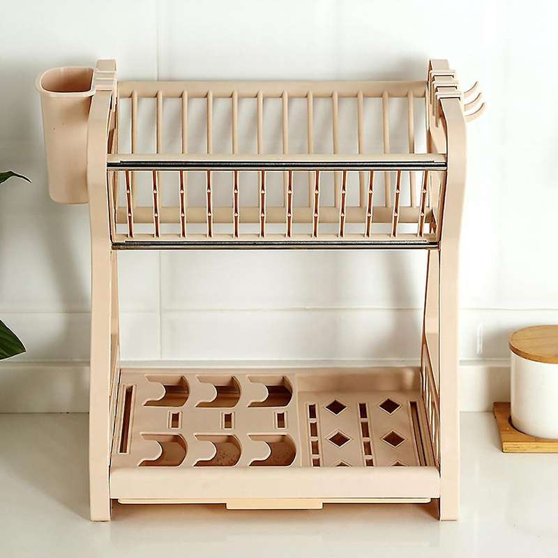 Double-layer Plates Kitchen Rack Dish Storage Rack Drain Bowl Rack
