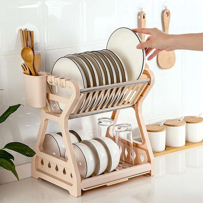 Double-layer Plates Kitchen Rack Dish Storage Rack Drain Bowl Rack