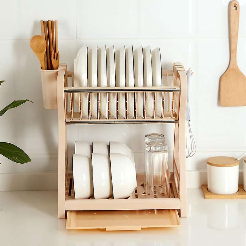 Double-layer Plates Kitchen Rack Dish Storage Rack Drain Bowl Rack