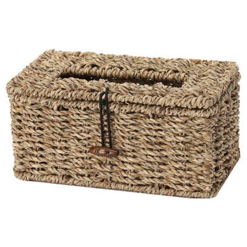 Handmade Woven Brown Seagrass Tissue Box, Rectangular Storage Box