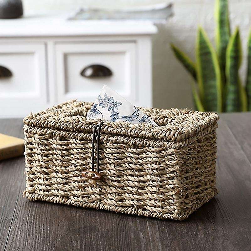 Handmade Woven Brown Seagrass Tissue Box, Rectangular Storage Box