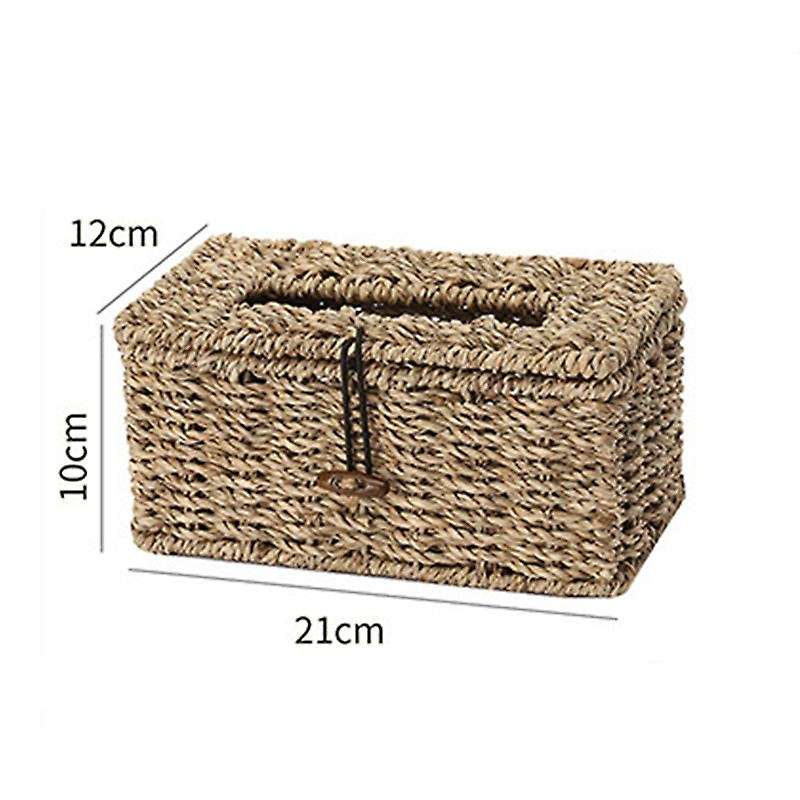 Handmade Woven Brown Seagrass Tissue Box, Rectangular Storage Box