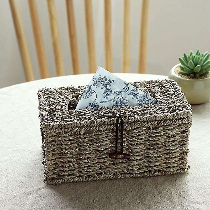 Handmade Woven Brown Seagrass Tissue Box, Rectangular Storage Box