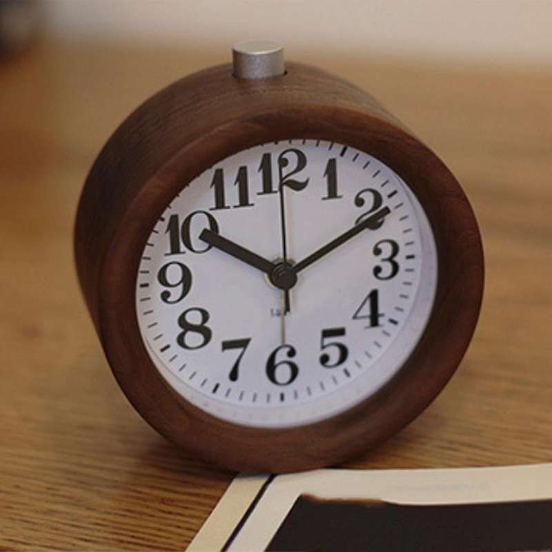 Wooden Clock Snooze Bedside Kids Alarm Clock Circular Wood