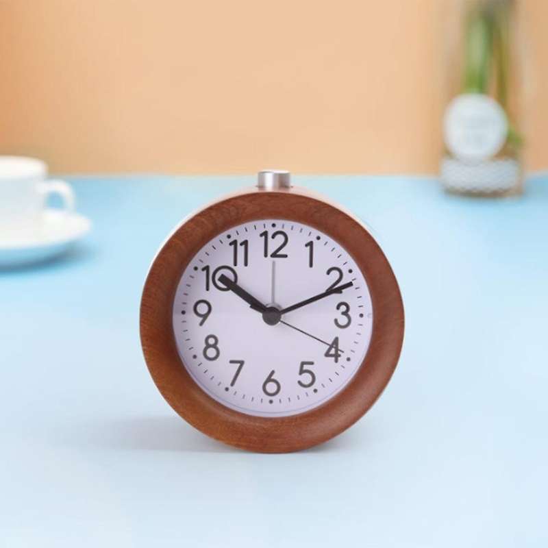 Wooden Clock Snooze Bedside Kids Alarm Clock Circular Wood