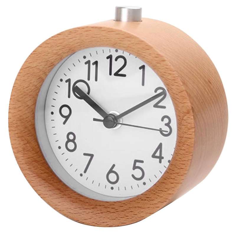 Wooden Clock Snooze Bedside Kids Alarm Clock Circular Wood