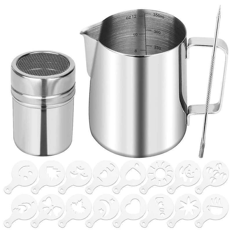 12oz/350ml Stainless Steel Milk Frothing Pitcher with Powder Shaker