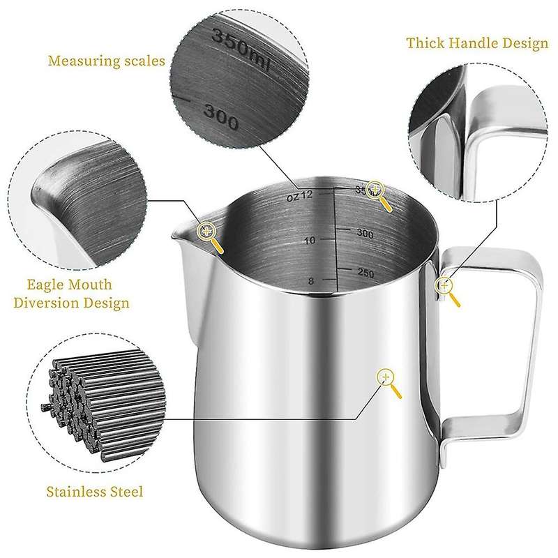 12oz/350ml Stainless Steel Milk Frothing Pitcher with Powder Shaker